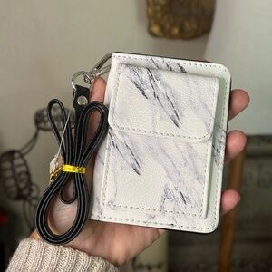 Claire's White and Black Marble Wallet with Strap NWT